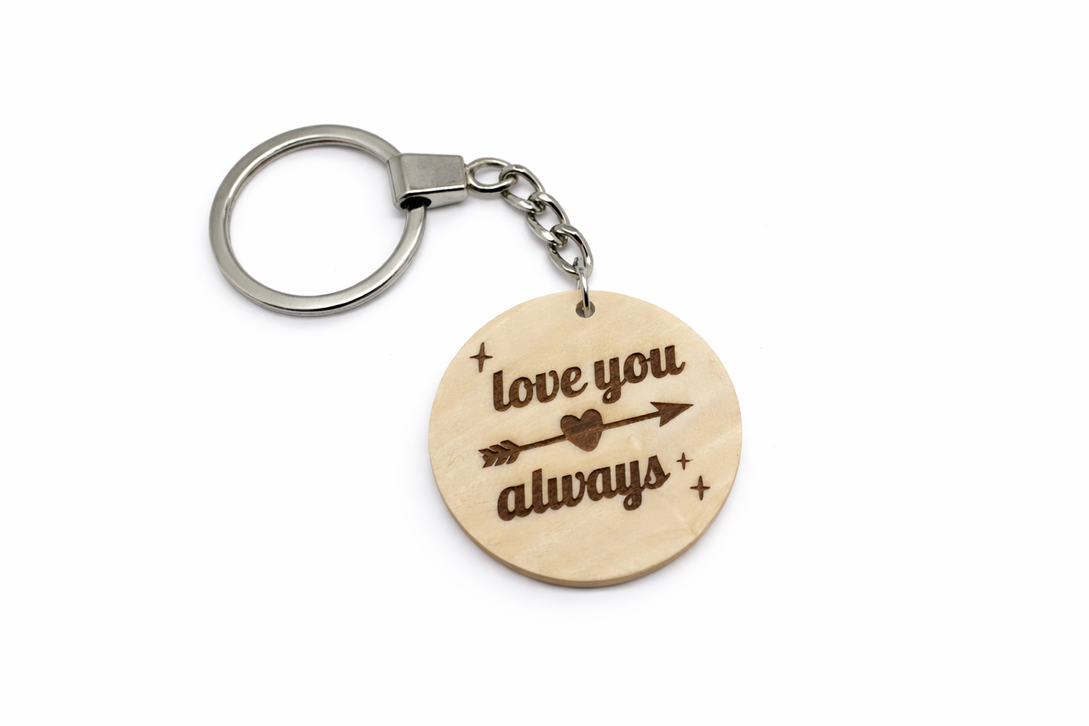 Nøkkelring i tre med gravering