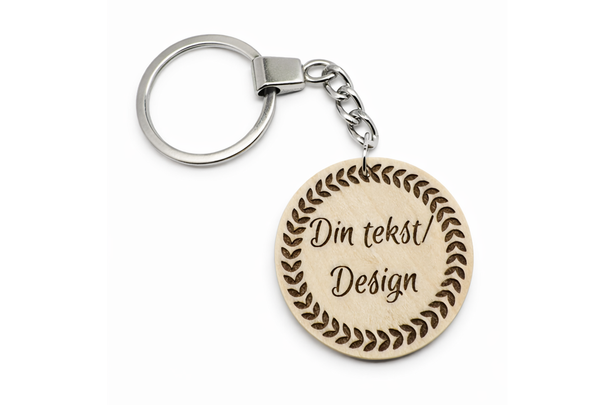 Nøkkelring i tre med eget design/tekst gravert